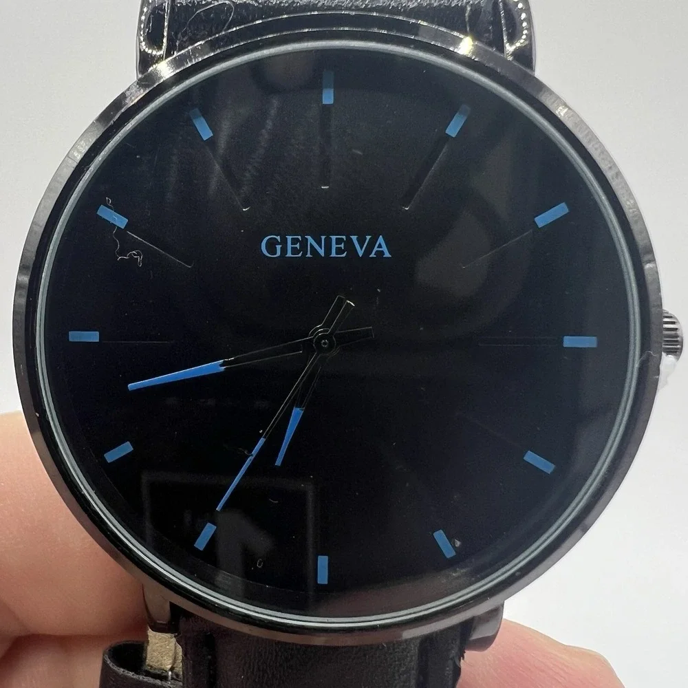 Geneva Mens Fashion Casual Quartz Wrist Watch Black Band Analog Classic Style